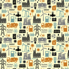 Energy, electricity, power industrial seamless vector background