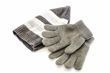 gray gloves and hat isolated on white background