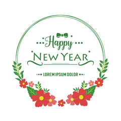 Text happy new year, with beautiful green leafy flower frame. Vector