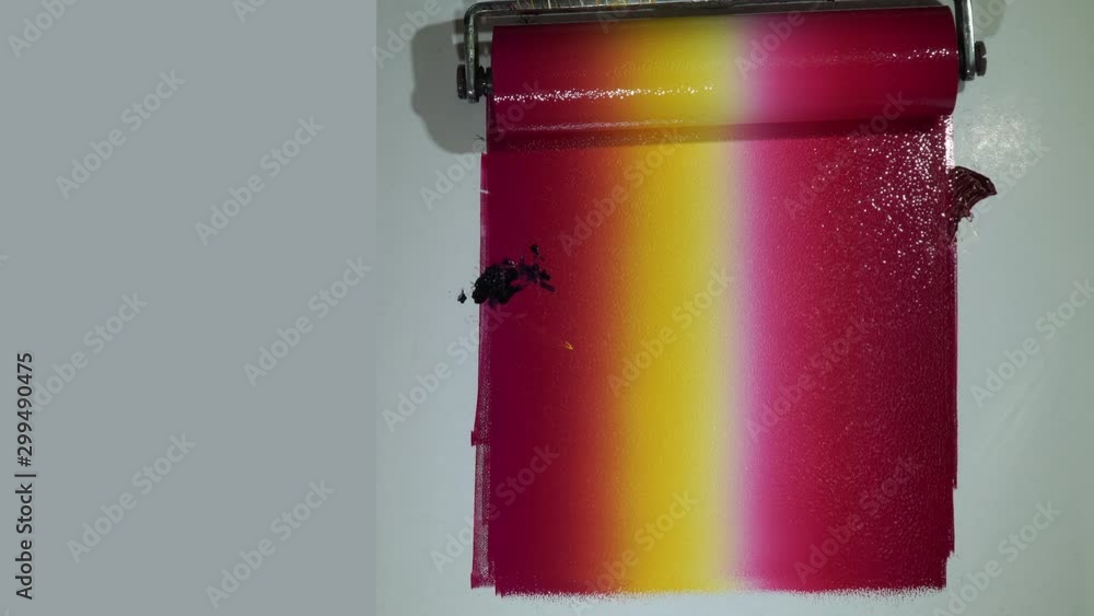 Poster mixing colors using a roller to rotate colors so that each color is blended together and .then rolle