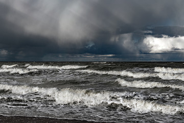 Baltic sea in windy autumn day.