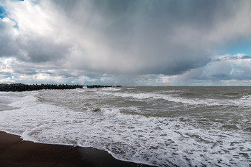 Breakwater in stormy day, Liepaja, Latvia.