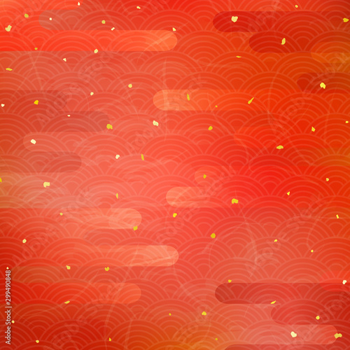 雲と伝統模様による和風背景 赤 Wall Mural Wallpaper Murals Dragontiger8