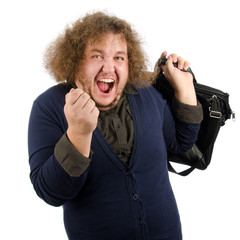 Funny fat businessman. Problems and work.	