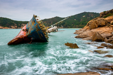 Shipwreck at sea in Hong Kong
