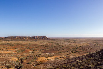 arid landscape in Kanku National Park with The Breakaways rock formation near Coober Pedy, South Australia