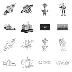 Vector design of astronomy and technology sign. Collection of astronomy and sky stock vector illustration.