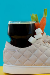 Shoe with carrots, sugar and beer. Concept of feast called Sinterklaas.