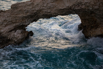 View of Love Bridge in wintertime and windy weather, Ayia Napa, Cyprus..