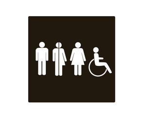 All gender restoom symbols. Male, female transgender, handicap, restroom or toilet sign, Vector illustration