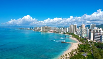 Panoramic aerial view of Waikiki beach 