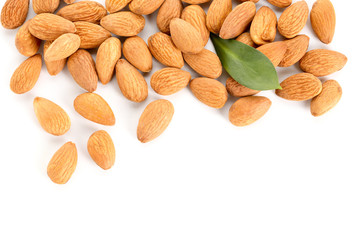 Tasty almonds on white background