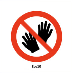 No hand icon or do not touch symbol vector. Red prohibition sign. Stop symbol