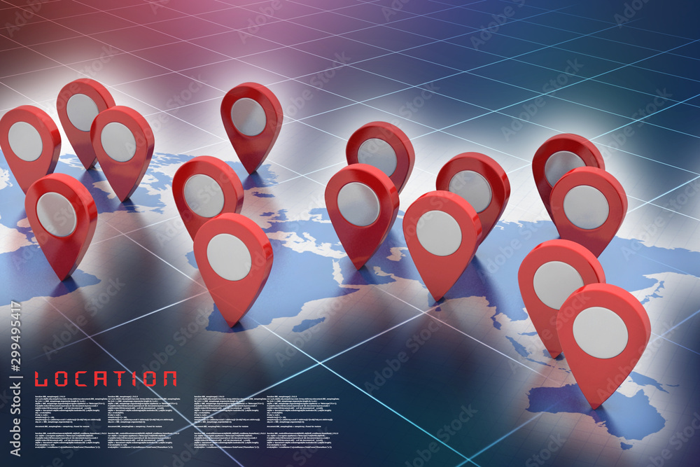 Poster 3d rendering red map pointer
