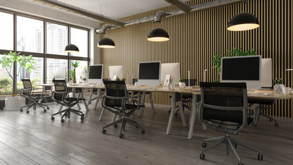Interior of modern office room 3D rendering