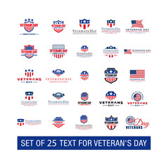 Set of 25 design Vector template with text for veteran's day