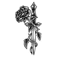 Blade Sword Roses Tattoo art