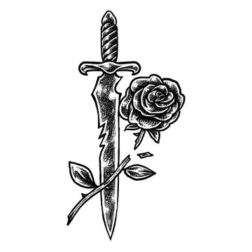 Blade Sword Roses Tattoo art