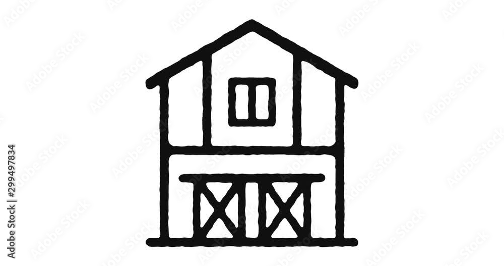 Poster barn outline icon animation footage/video. hand drawn like symbol animated with motion graphic, can 