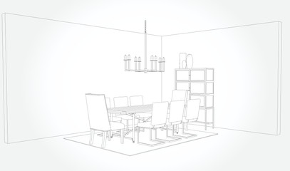Linear sketch of an interior. Sketch Line  room . Vector illustration.outline sketch drawing perspective of a interior space