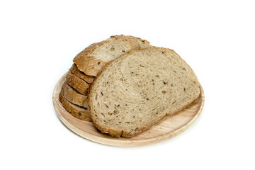 bread loaf on wood plate,isolated on white background