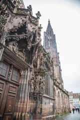Fototapeta premium STRASBOURG, FRANCE - OCTOBER 10, 2014: Cathedral of Our Lady (Notre Dame) of Strasbourg in Alsace. The historic center, including the cathedral, of Strasbourg is UNESCO World Heritage Site