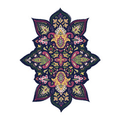 Indian colorful rug paisley ornament pattern design.