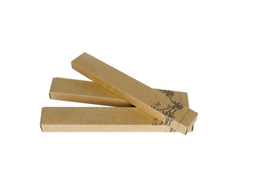 Three cardboard narrow boxes on a white background