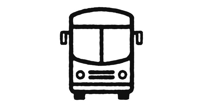 Public bus outline icon animation footage/video. Hand drawn like symbol animated with motion graphic, can be used as loop item, has alpha channel and it's at 4K video resolution.