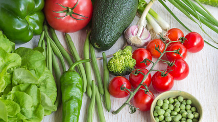 Healthy food in paper bag of different  vegetables .