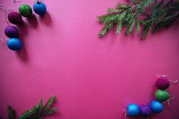 Awesome Christmas background, pink Christmas background with a Christmas tree, toys, Christmas tree...