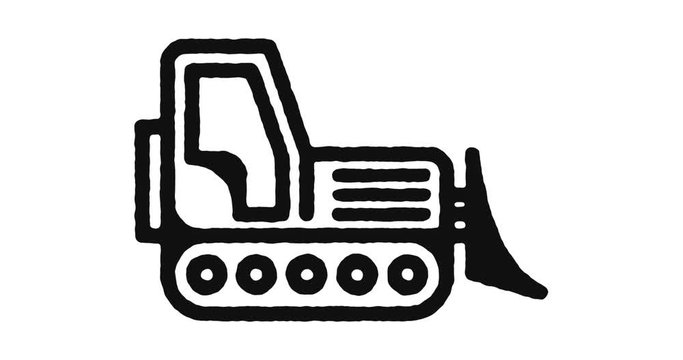 Bulldozer outline icon animation footage/video. Hand drawn like symbol animated with motion graphic, can be used as loop item, has alpha channel and it's at 4K video resolution.