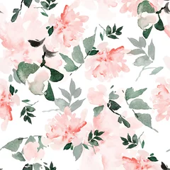 Wall murals Roses Seamless summer pattern with watercolor flowers handmade.