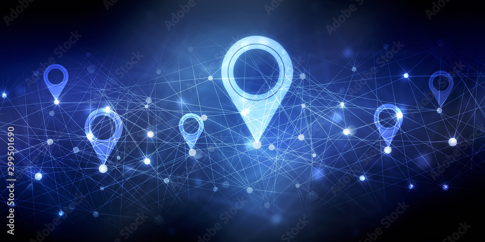 Aufkleber 2d rendering red map pointer with world map