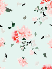 Fototapety  Seamless summer pattern with watercolor flowers handmade.