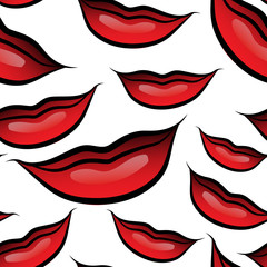 Fototapeta na wymiar seamless pattern with female lips with red lipstick in pop art style