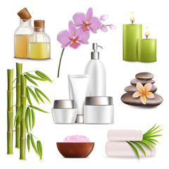 Spa salon accessories set, vector realistic isolated illustration