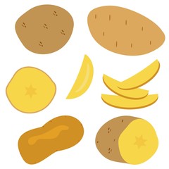Set icons of potatos. Vector clipart of eco vegetables.