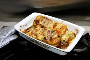 courge butternut farcie aux lardons et fromage de brebis