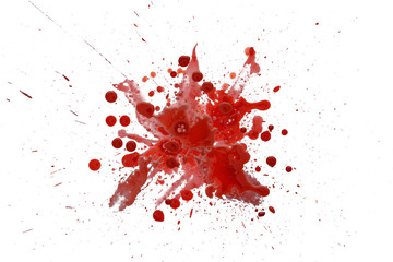 closeup drops of red blood isolated on white background,abstract pattern