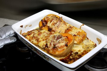 courge butternut farcie aux lardons et fromage de brebis