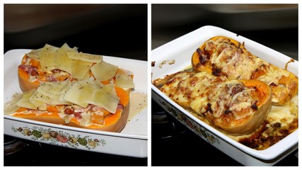 courge butternut farcie aux lardons et fromage de brebis