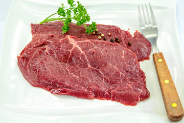 raw beef steak on a plate