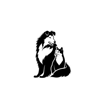 Rough Collie and cat - vector illustration