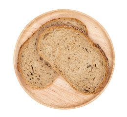 bread loaf on wood plate,isolated on white background,clipping path