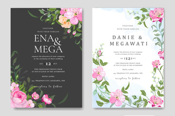 Set wedding invitation template card design vector flowers leaves