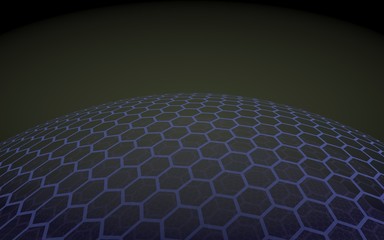 Fototapeta premium Multilayer sphere of honeycombs, blue on a black background, social network, computer network, technology, global network. 3D illustration