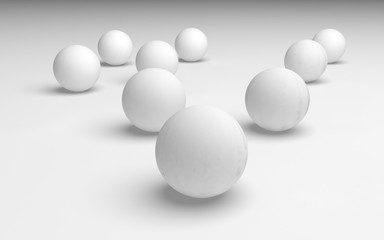 White abstract background. Set of white balls isolated on white backdrop. 3D illustration
