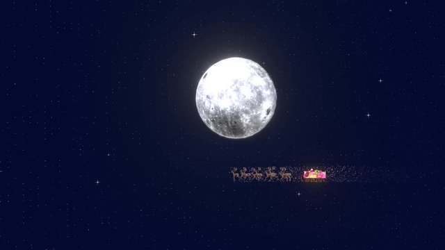 3D rendering of Santa Claus's sleigh flight to the moon.