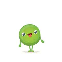 cartoon happy tiny baby pea character isolated on white background. vegetable funky character